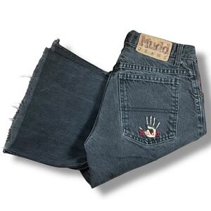 Mudd Black Wash Bell Bottom Flare Button Fly Jeans Frayed Denim Size 3 Y2K
